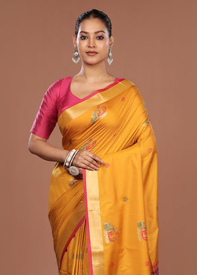Yellow Dupion Silk Saree With Blouse Piece