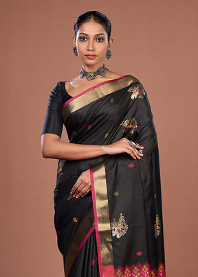 Black Dupion Silk Saree With Blouse Piece