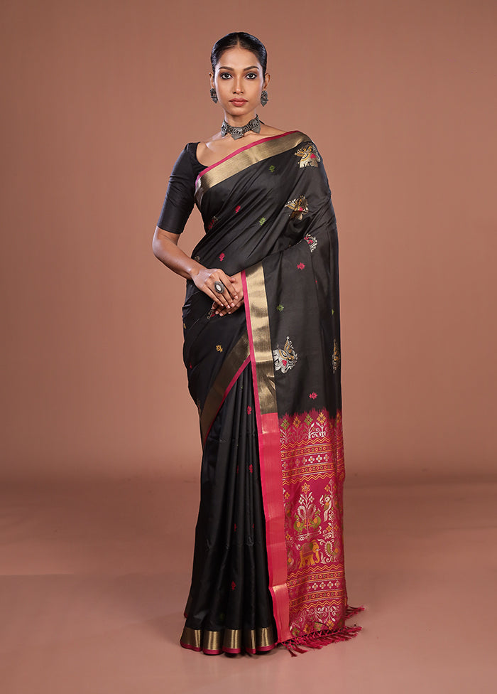 Black Dupion Silk Saree With Blouse Piece