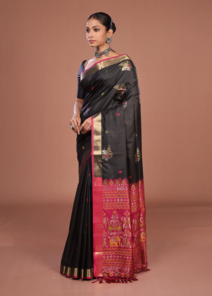 Black Dupion Silk Saree With Blouse Piece