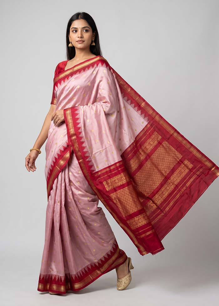 Pink Kanjivaram Silk Saree With Blouse Piece