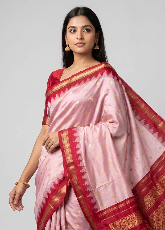 Pink Kanjivaram Silk Saree With Blouse Piece