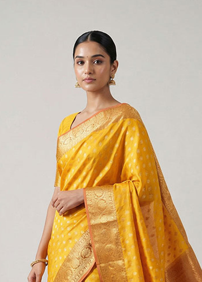 Yellow Kanjivaram Silk Saree With Blouse Piece