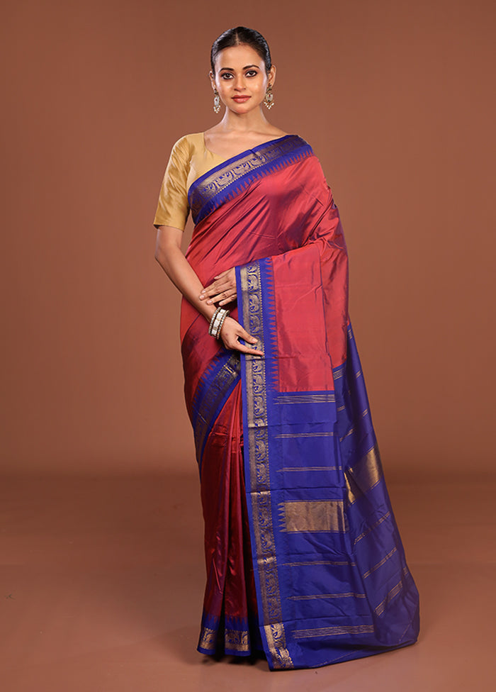 Pink Kanjivaram Silk Saree With Blouse Piece