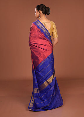 Pink Kanjivaram Silk Saree With Blouse Piece