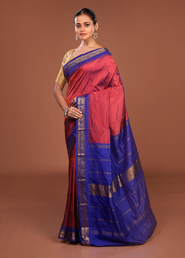Pink Kanjivaram Silk Saree With Blouse Piece