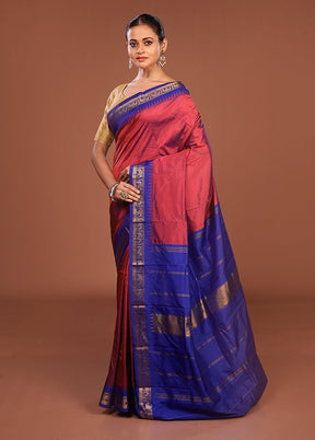 Pink Kanjivaram Silk Saree With Blouse Piece