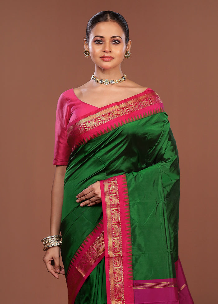 Green Kanjivaram Silk Saree With Blouse Piece