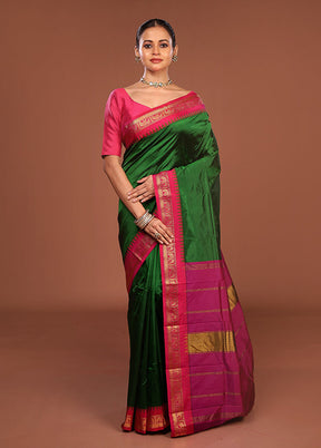 Green Kanjivaram Silk Saree With Blouse Piece