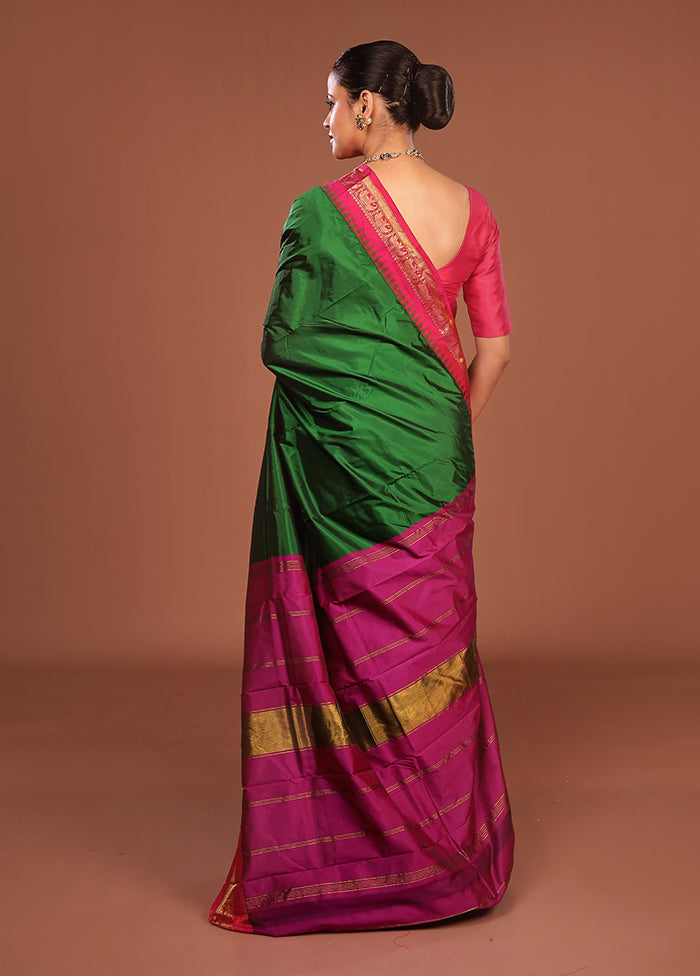 Green Kanjivaram Silk Saree With Blouse Piece