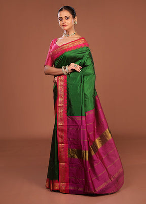 Green Kanjivaram Silk Saree With Blouse Piece