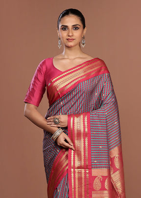 Multicolor Kanjivaram Silk Saree With Blouse Piece