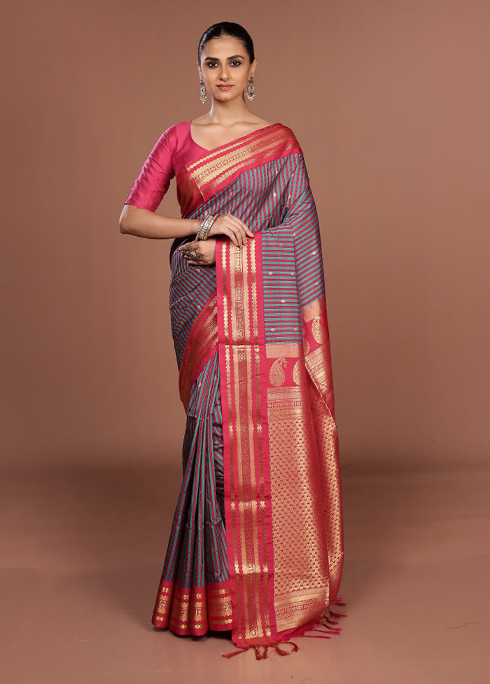 Multicolor Kanjivaram Silk Saree With Blouse Piece