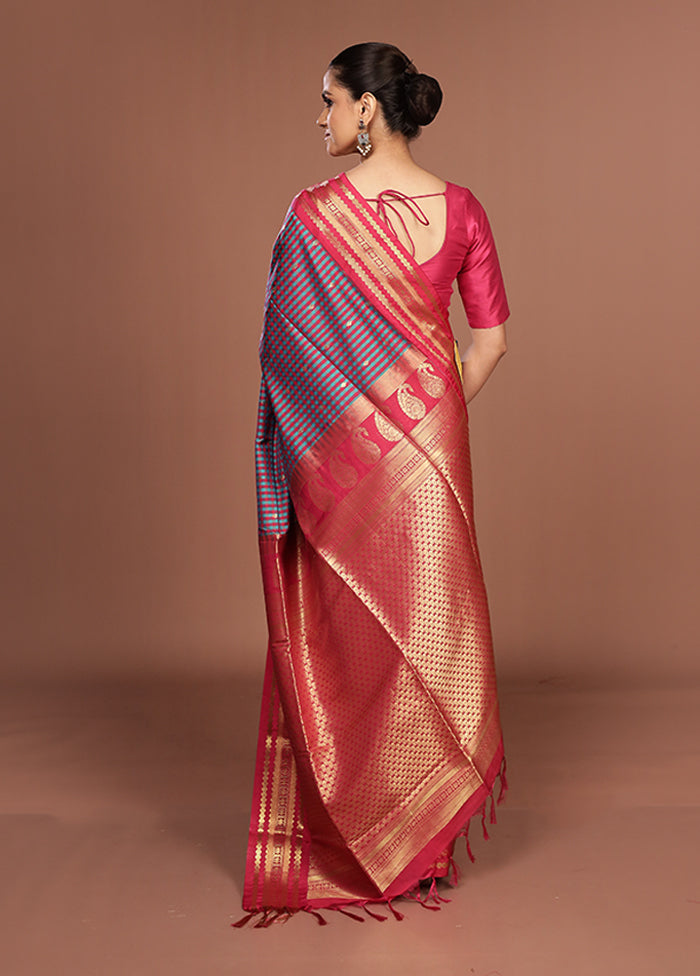 Multicolor Kanjivaram Silk Saree With Blouse Piece