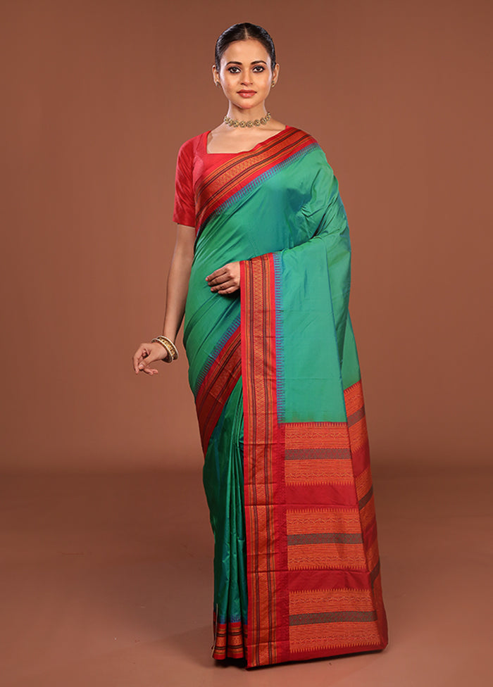 Green Kanjivaram Silk Saree With Blouse Piece