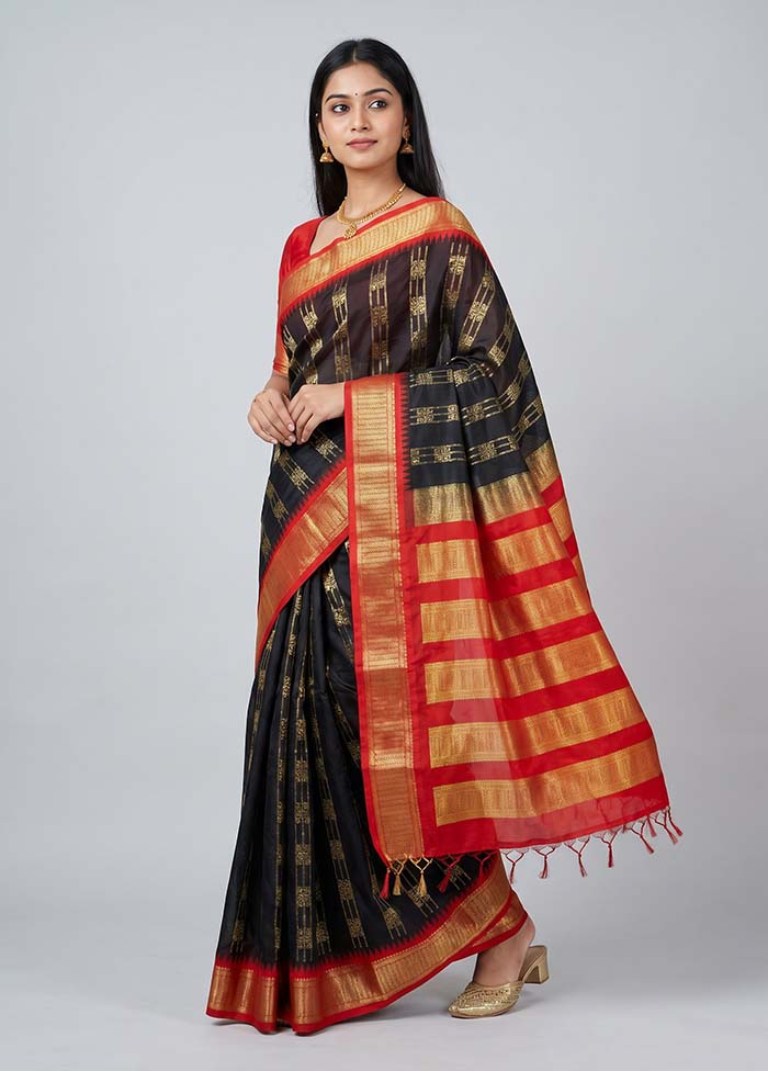 Black Kanjivaram Silk Saree With Blouse Piece