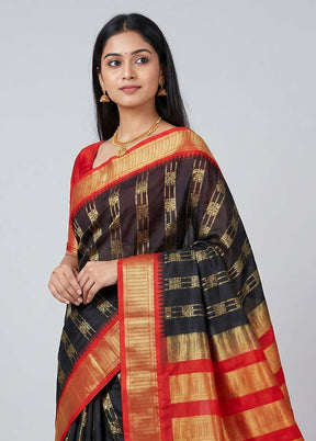 Black Kanjivaram Silk Saree With Blouse Piece