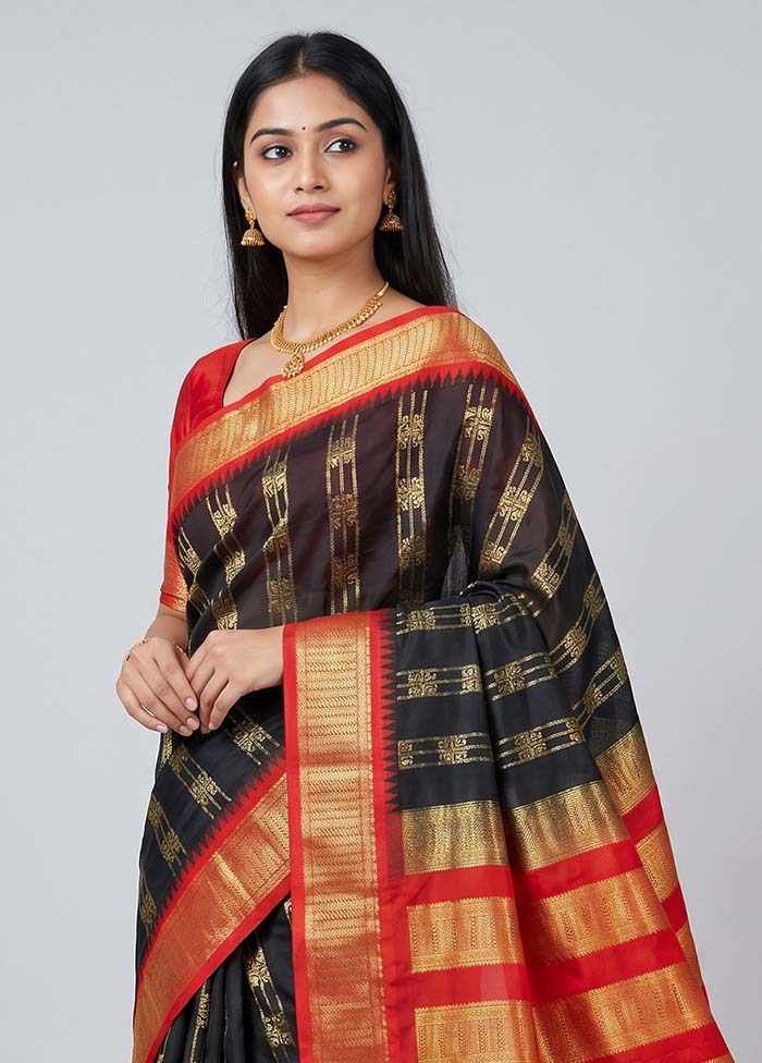 Black Kanjivaram Silk Saree With Blouse Piece