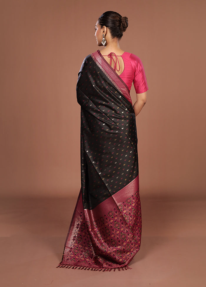 Black Dupion Silk Saree With Blouse Piece