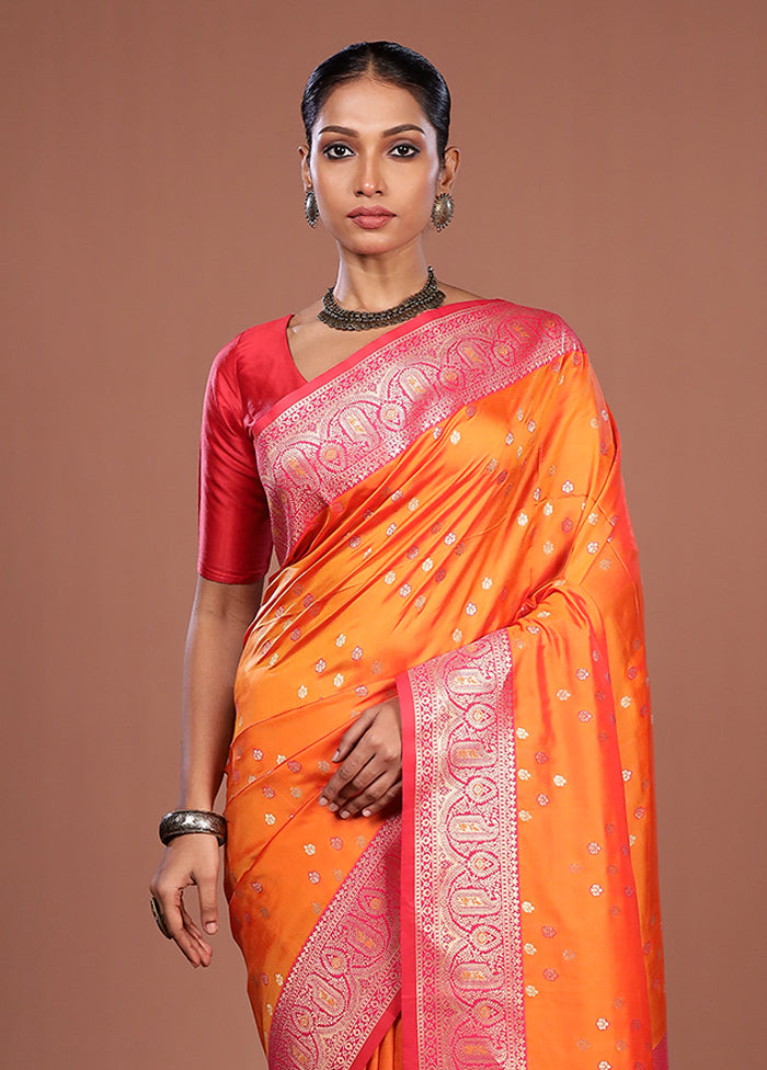 Orange Dupion Silk Saree With Blouse Piece