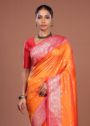 Orange Dupion Silk Saree With Blouse Piece