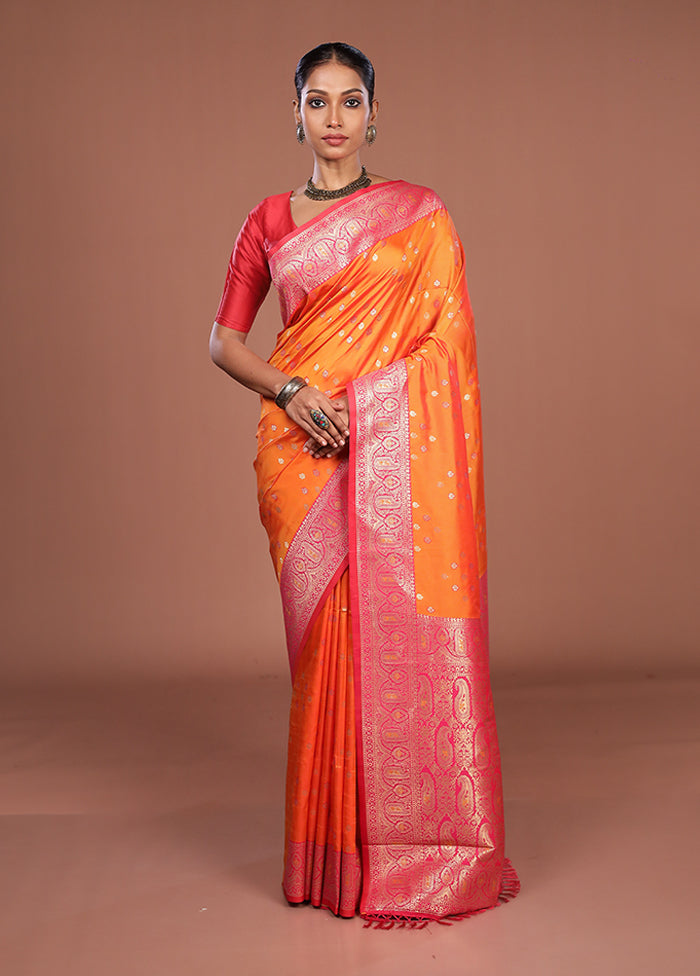 Orange Dupion Silk Saree With Blouse Piece