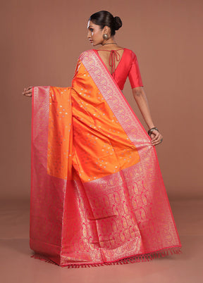 Orange Dupion Silk Saree With Blouse Piece