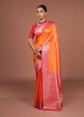 Orange Dupion Silk Saree With Blouse Piece