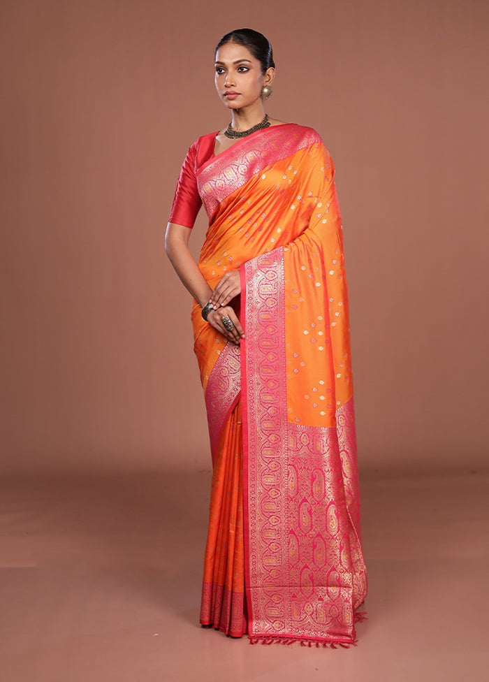 Orange Dupion Silk Saree With Blouse Piece