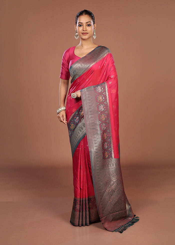 Pink Dupion Silk Saree With Blouse Piece