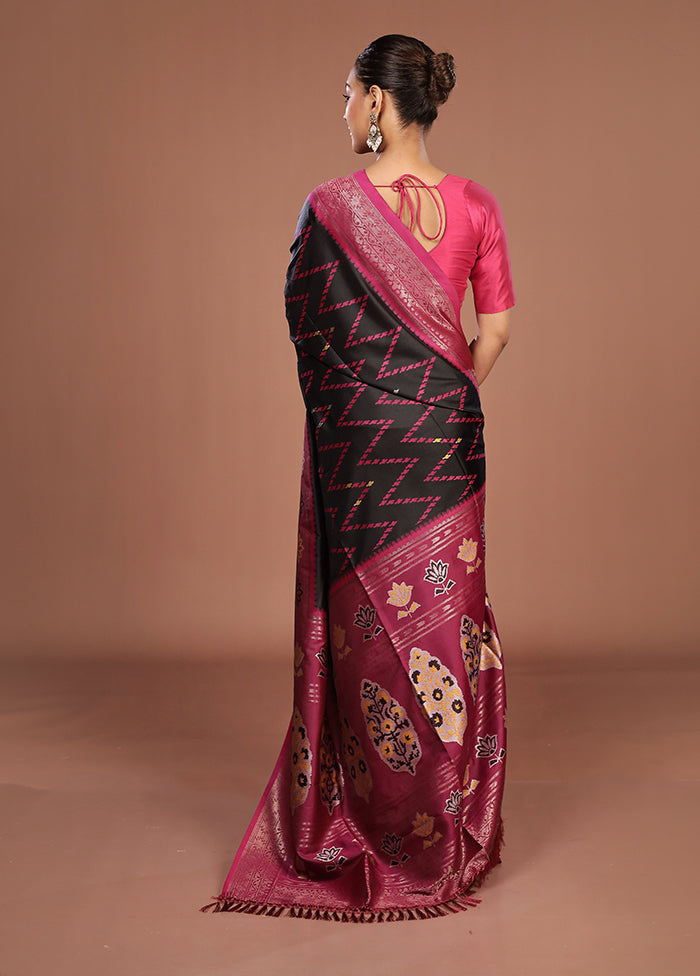 Black Dupion Silk Saree With Blouse Piece