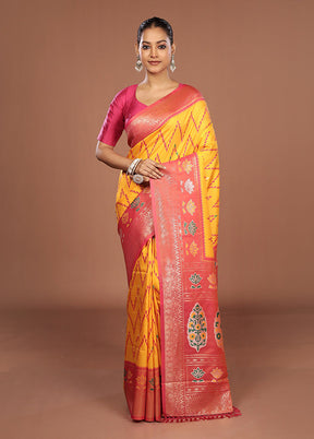 Yellow Dupion Silk Saree With Blouse Piece