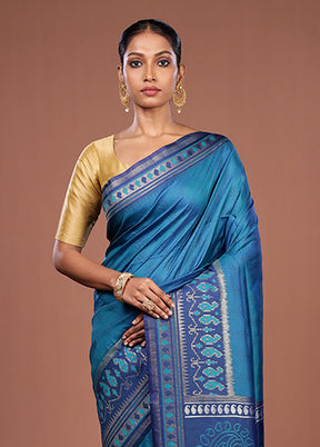 Blue Dupion Silk Saree With Blouse Piece