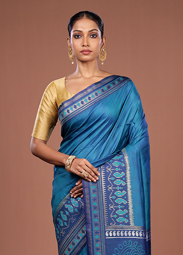 Blue Dupion Silk Saree With Blouse Piece