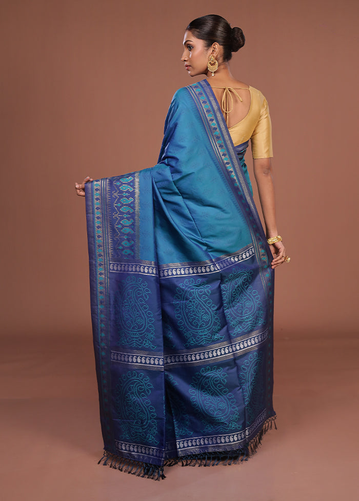 Blue Dupion Silk Saree With Blouse Piece