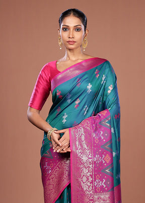Green Dupion Silk Saree With Blouse Piece