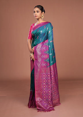 Green Dupion Silk Saree With Blouse Piece