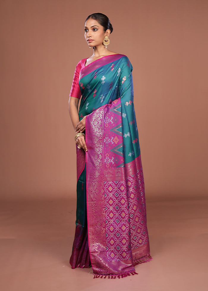 Green Dupion Silk Saree With Blouse Piece