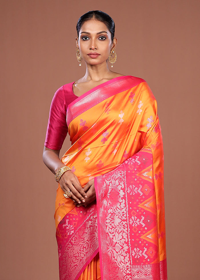 Orange Dupion Silk Saree With Blouse Piece