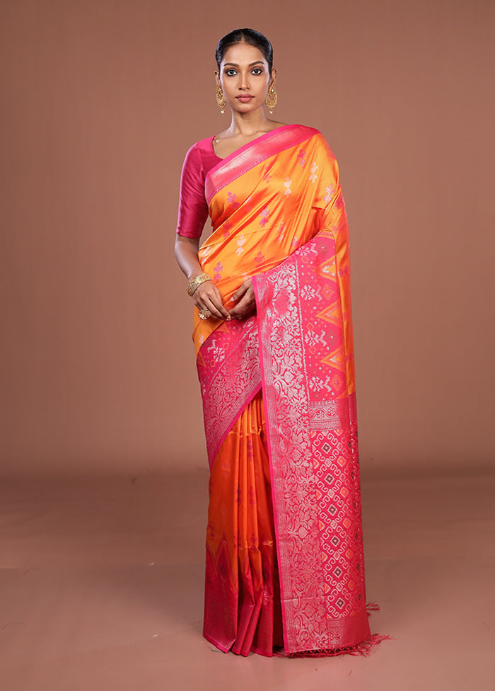 Orange Dupion Silk Saree With Blouse Piece