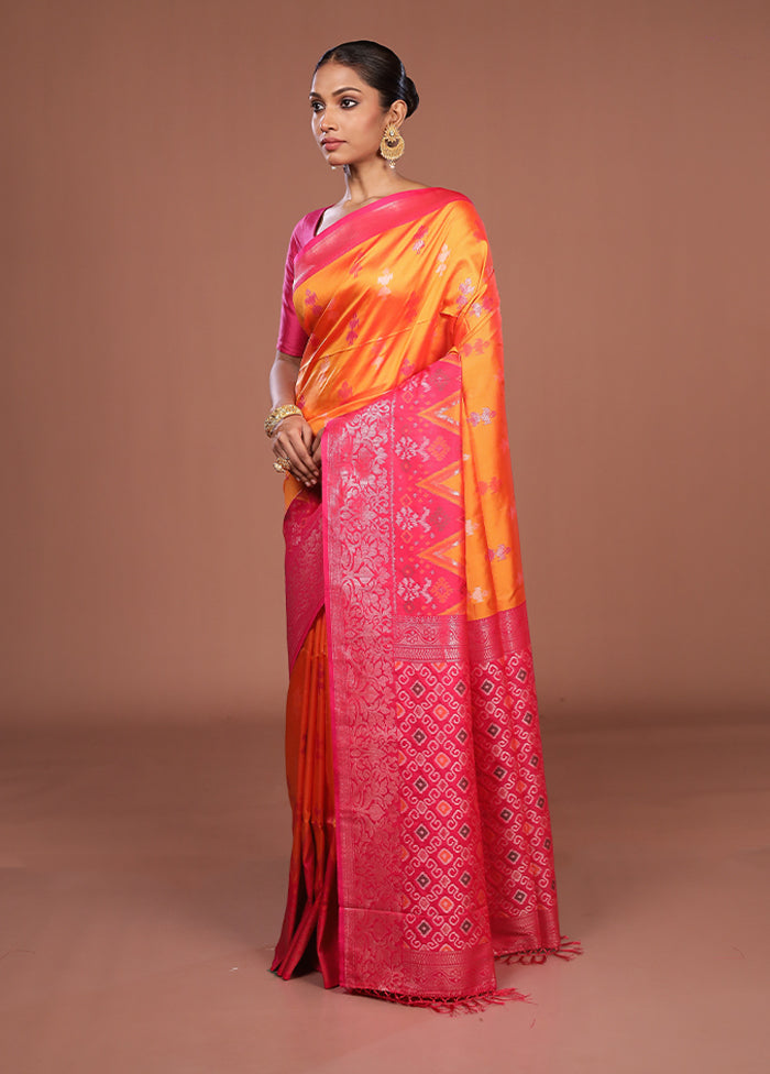Orange Dupion Silk Saree With Blouse Piece