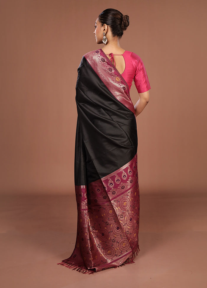 Black Dupion Silk Saree With Blouse Piece