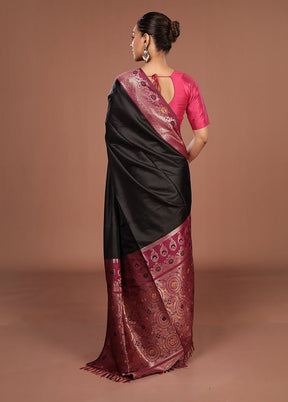 Black Dupion Silk Saree With Blouse Piece