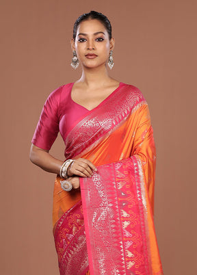 Orange Dupion Silk Saree With Blouse Piece
