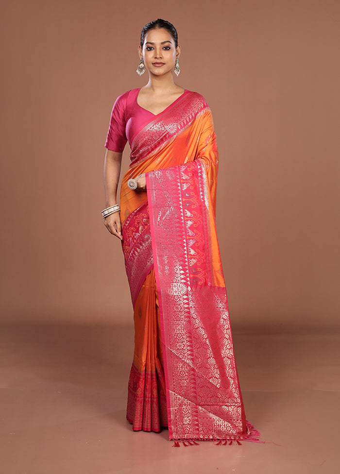 Orange Dupion Silk Saree With Blouse Piece