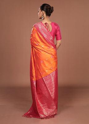 Orange Dupion Silk Saree With Blouse Piece