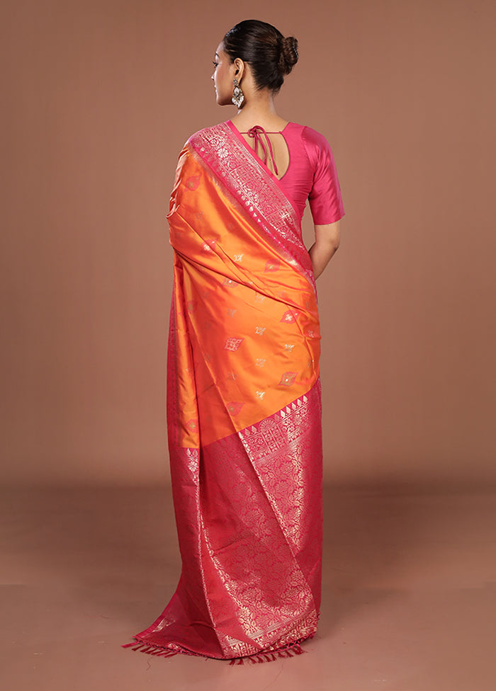 Orange Dupion Silk Saree With Blouse Piece
