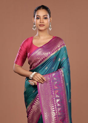 Blue Dupion Silk Saree With Blouse Piece
