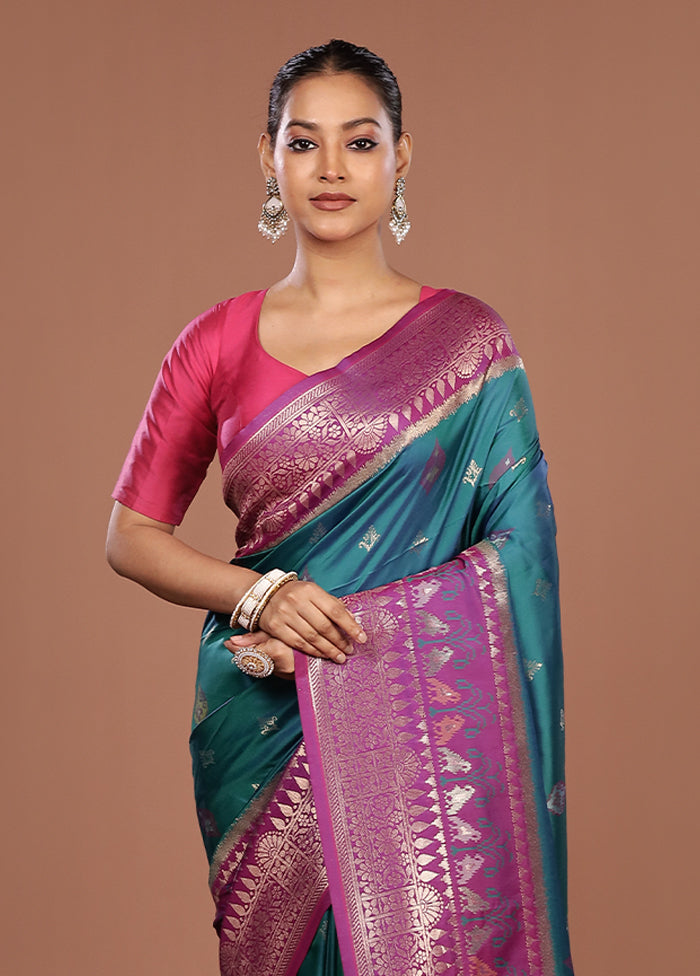 Blue Dupion Silk Saree With Blouse Piece