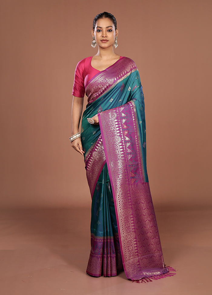Blue Dupion Silk Saree With Blouse Piece
